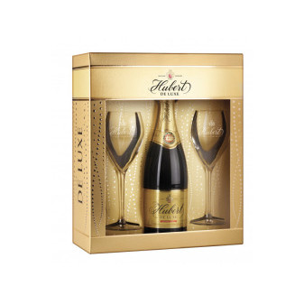 Hubert DE LUXE DOUX - bílé šumivé víno sladké 7,0% - set 2x sklenice - 0.75L