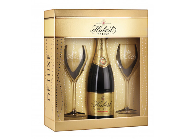 Hubert DE LUXE DOUX - bílé šumivé víno sladké 7,0% - set 2x sklenice - 0.75L