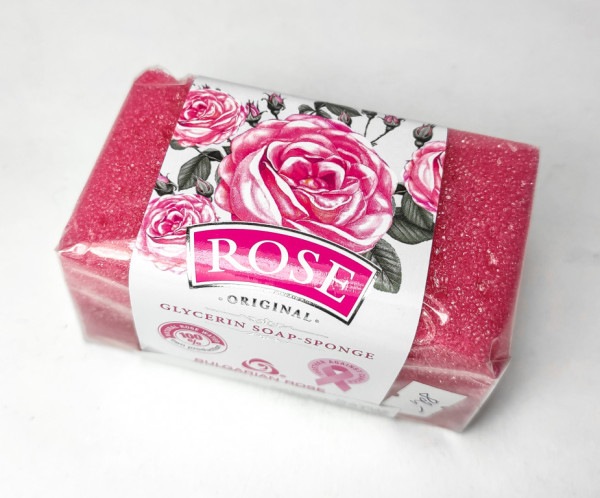 Mýdlo glycerinové růžové s houbou - Bulharsko - 70g